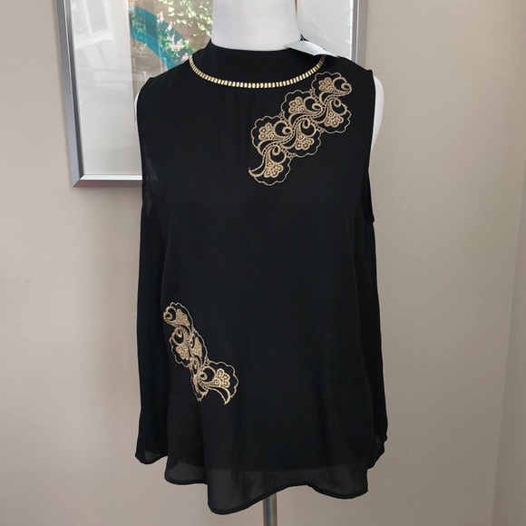 Kay Celine Black Top with gold embroidery - Picture 1 of 5